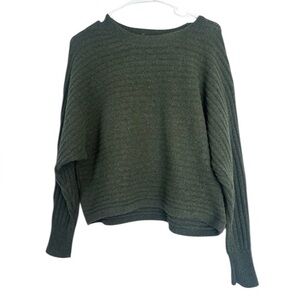 Pink Rose Green Crew Neck Sweater with Ribbed Texture